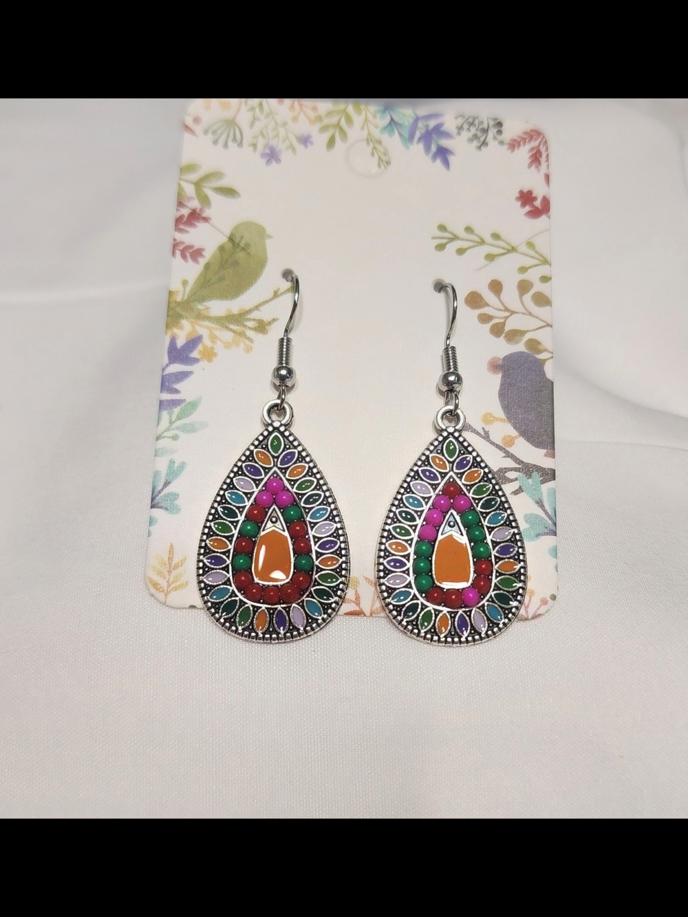Colorful Festive Teardrop Dangle Earrings - Colorful Boho Style Rainbow